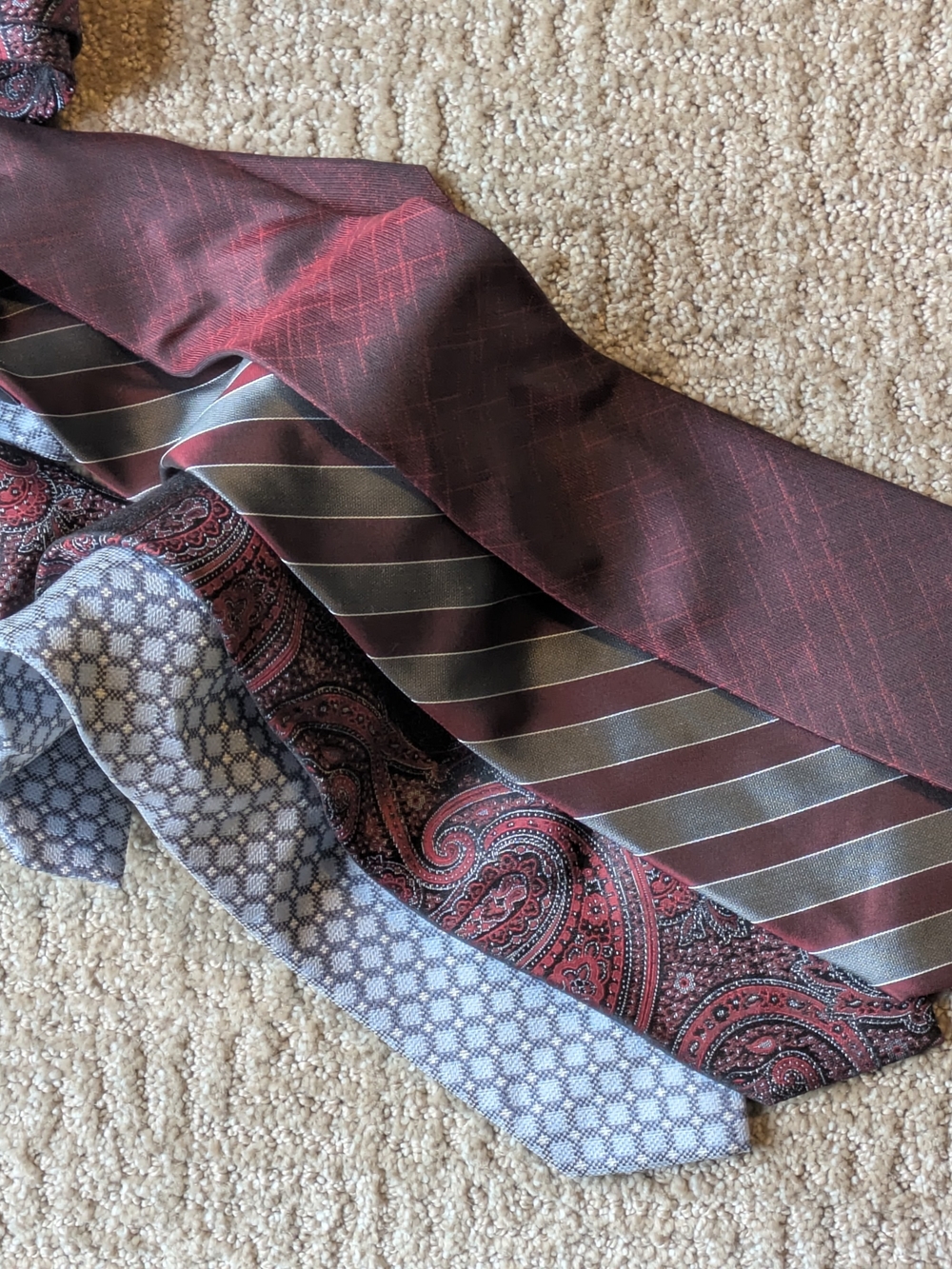 Ryan Seacrest Distinction Burgundy, Gray and Blue Necktie Set, 4 Silk Ties